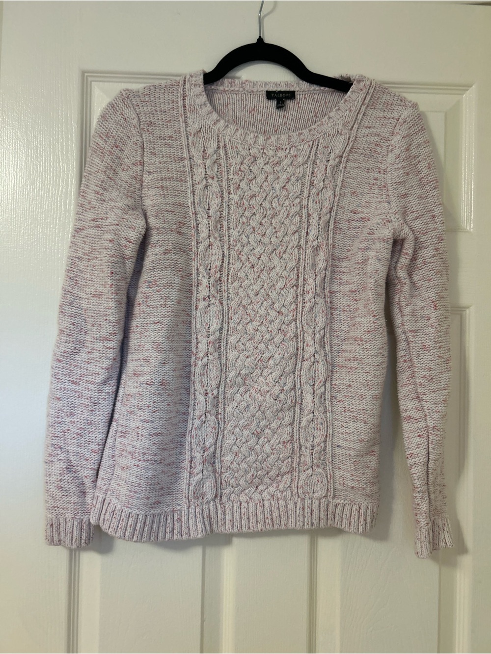Talbots Heathered Light Pink Cable Crewneck Sweater